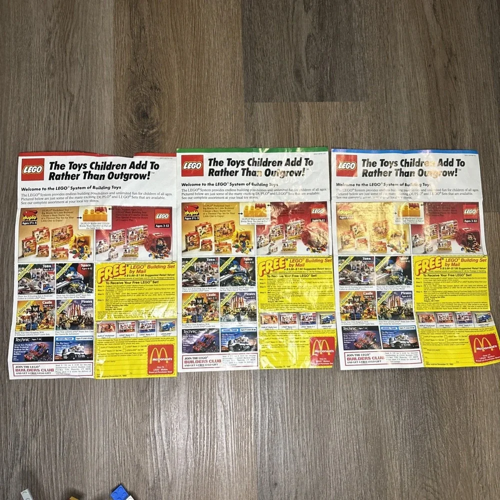 Vintage 1989 McDonalds Happy Meal LEGO‎ 3  Building Sets Car Plane Helicopter